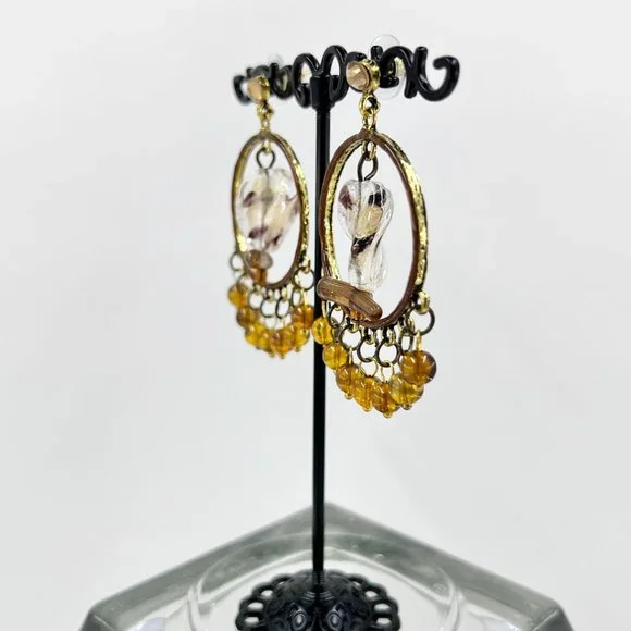 NWT - Charming Charlie - BOHO Vibes Brown & Amber Beaded Chandelier Earrings - Picture 3 of 7